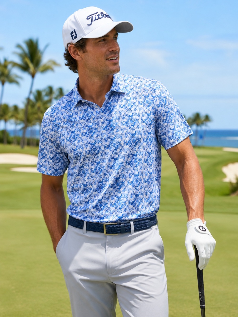 Tommy Bahama New Medium Hibiscus Tiles IslandZone® Polo